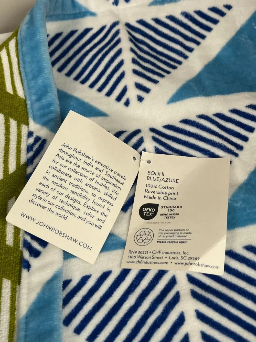 John Robshaw Bodhi Blue/Azure Beach Towel - NEW